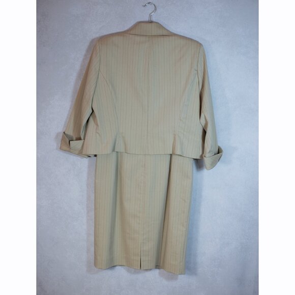 Jones New York Set Suit Dress and Blazer Jacket Striped Petite Tan Beige Size 12 - Picture 6 of 15